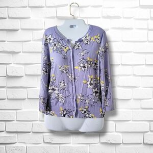 Halogen | Cute Lavender Floral 3/4 Sleeve Cardigan (SIZE M)